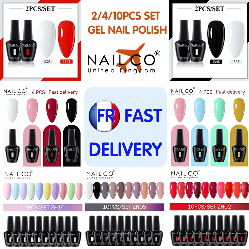 

NAILCO 15ml Gel Nail Polish 2/4/10Pcs Set FR Fast Delivery DIY Semi Permanent Nail Varnishes Mix Color Nail Art Gel Kits UV Lamp