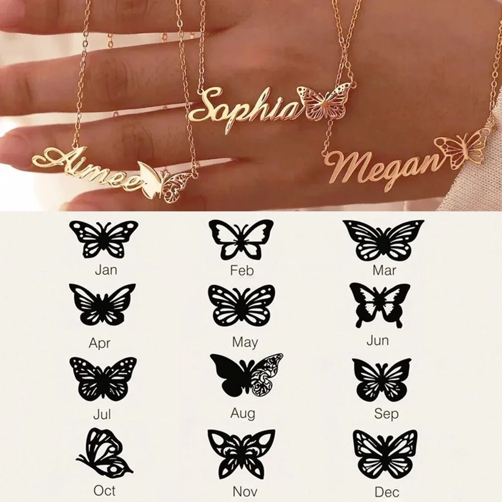 Custom Name Butterfly Necklace for Women, Letter Stainless Steel Pendant, Versatile Fashionable Exquisite Gift for Girlfriend