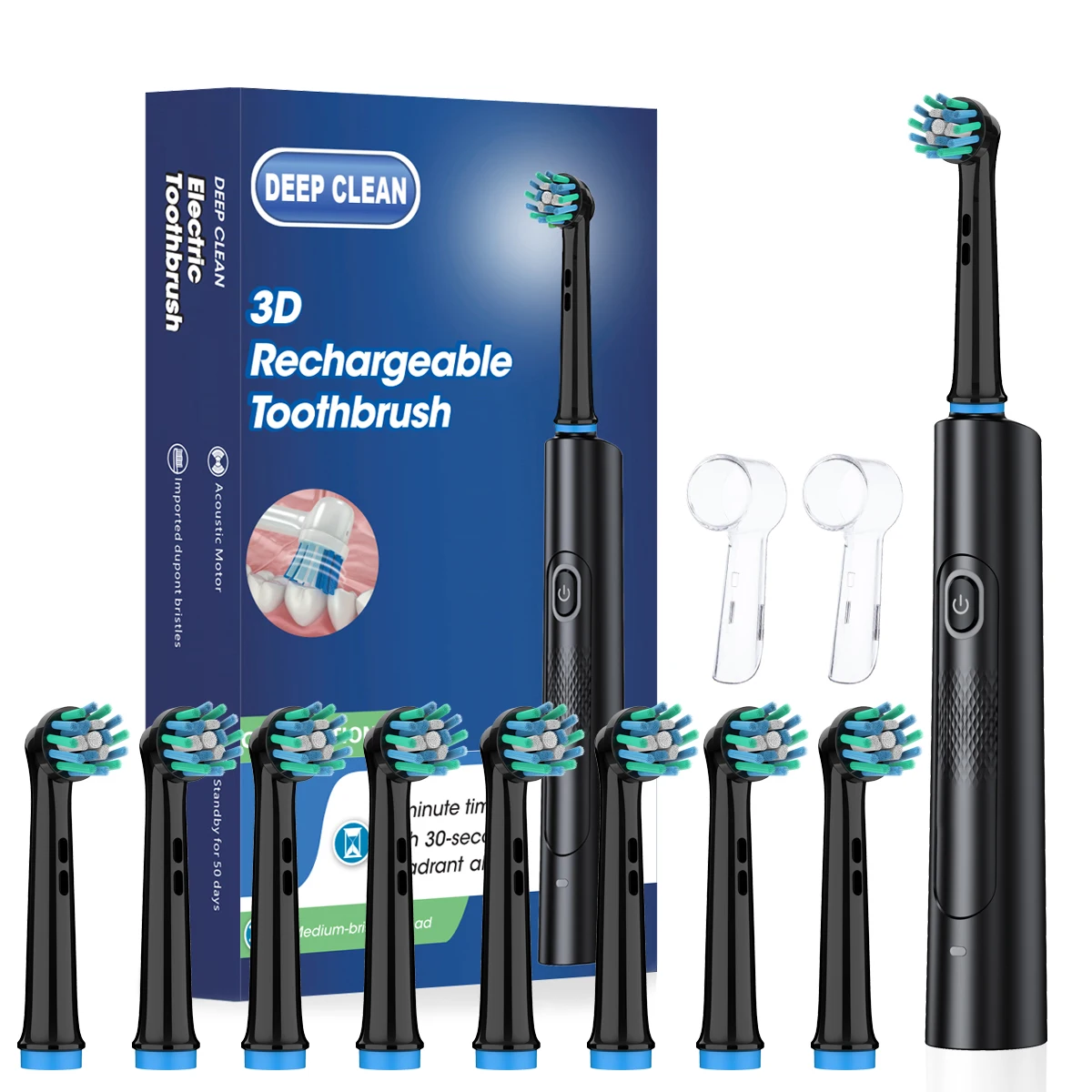 Rotating Electric Toothbrush With 3 Modes 2 Min Smart Timer, 8 Heads & 2 Caps, Rechargeable USB Oral Care