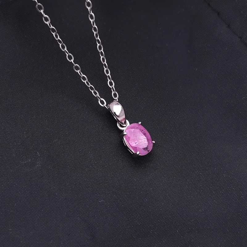 100% Natural Ruby Pendant Sterling 925 Silver 0.9 Carat Gemstone 5*7mm Origin Africa Necklace for Women Wedding Party Jewelry