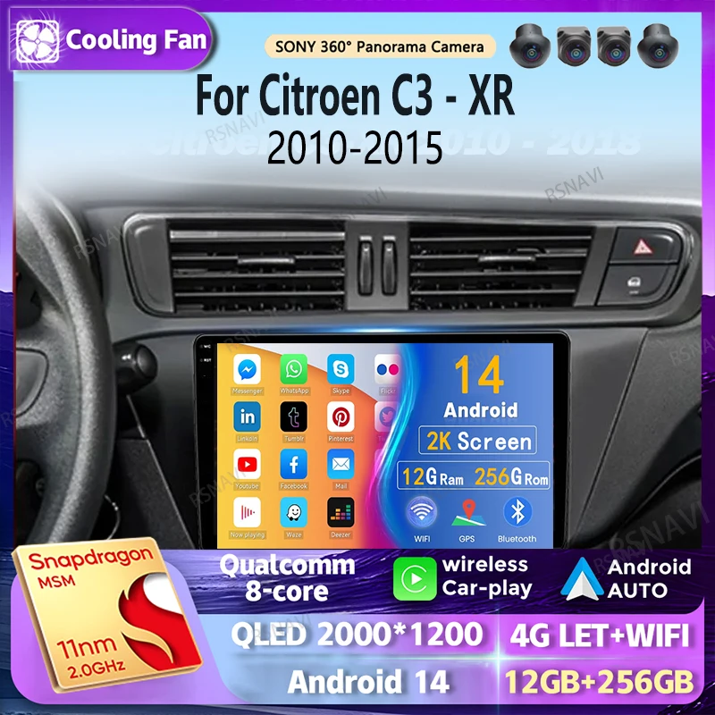 

Android 14 Carplay Auto 2K экран автомобильный радиоприемник мультимедийный плеер для Citroen C3 - XR 2010-2015 2din авторадио стерео головное устройство