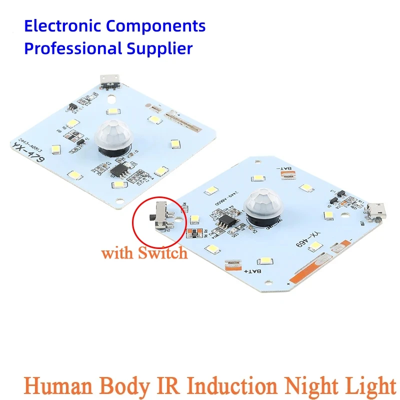 5pcs/1pc PIR Motion Sensor Human Body IR Infrared Induction Night Light LED Board Charge Recharge Night Lamp Control Module 2-3M