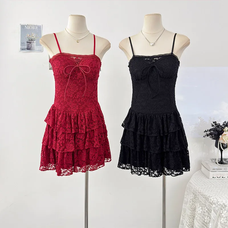 Sexy Lace Tube Sleeveless Dress for Women 2026 Summer High Waist A-line Tiered Dresses Pure and Seductive Style Woman Clothes