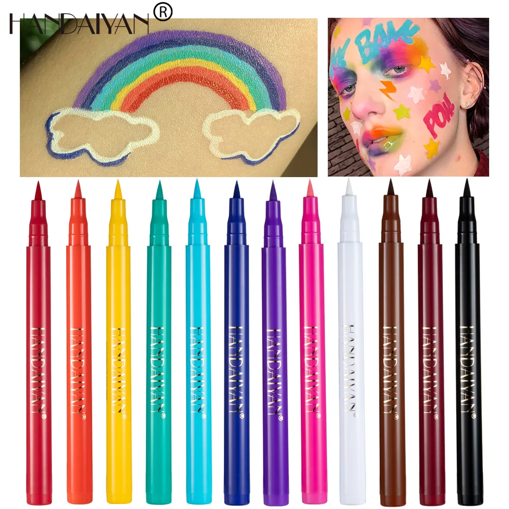 HANDAIYAN 12-Piece Set Matte Colored Eyeliner Pens - Quick-Drying, Non-Smudging Liquid Eyeliner Pens