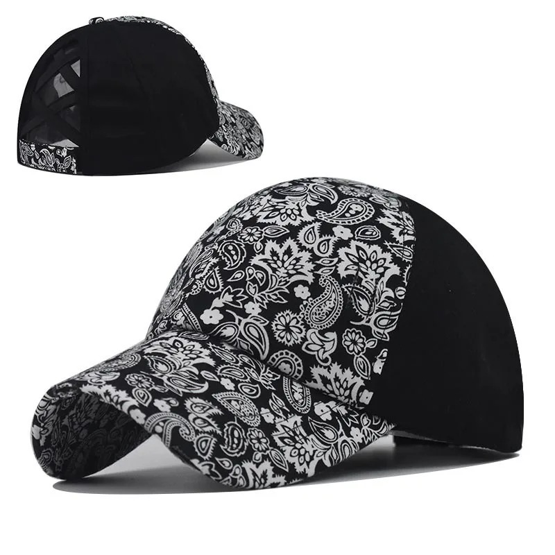 

Cashew Cross Ponytail Baseball For Women Vintage Outdoor Sun Protection Cap Solid Color Trucker Cap Snapback