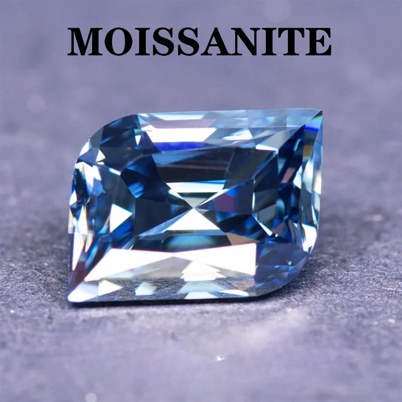 Moissanite Stone Natural Royal Blue Color Leaf Cut Charms Gemstone DIY Ring Necklace Earrings Main Materials with Certificate