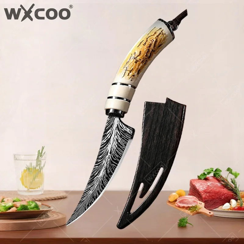 WXCOO High hardness Stainless Steel Kitchen Knife with Cover Forged Boning knife Fruit Slicing Meat Cleaver Kitchen Accessories