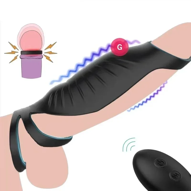 Cock Silicone Sleeve Ring 9 Mode Male Remote Vibrating Delay Ejaculation Penis Enlargement Testicle Vibrator Sex Toys For Men