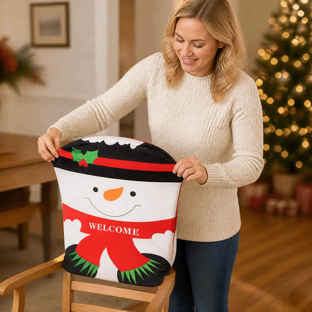 Snowman Christmas Chair Cover Elk Soft Xmas Dinner Chair Seat Cover Santa Claus Reusable Festival Table Decor Home Decoration