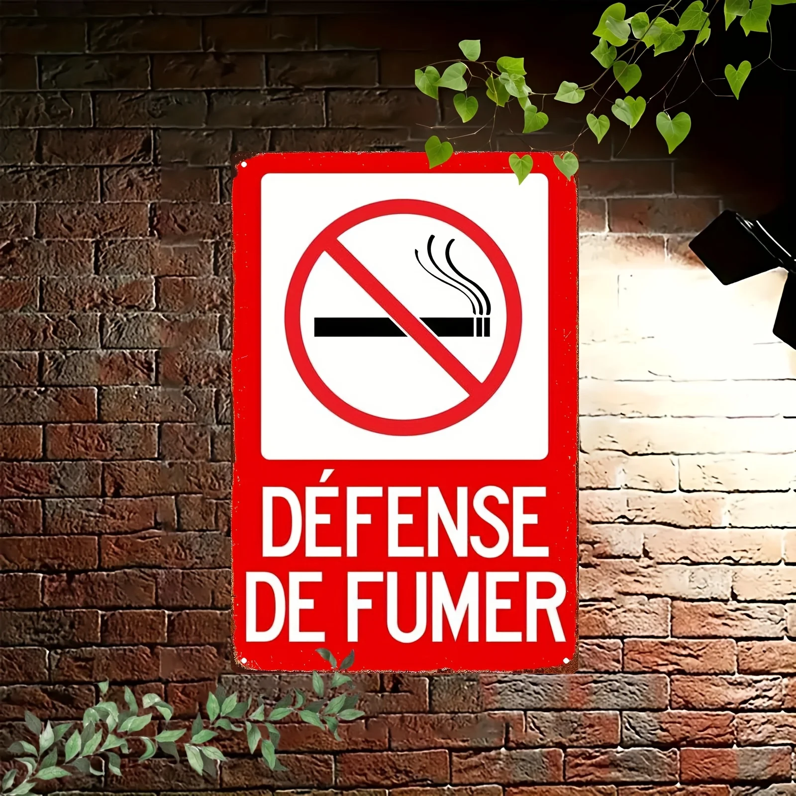 Metal No Smoking Sign - Traditional Iron Wall-Mounted Prohibition Plaque with French Text & Symbol,  for Office, Restaurant, H
