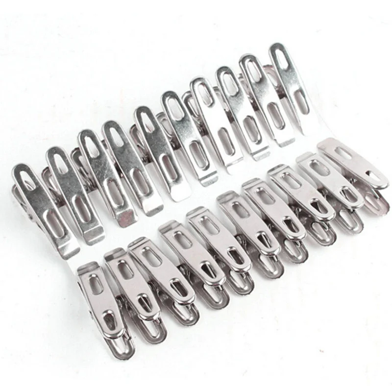 20Pcs Stainless Steel Clothes Pegs Washing Clips Household Clothing Sealing Clip Windproof Clips Hang Pins Metal Clips Clamps