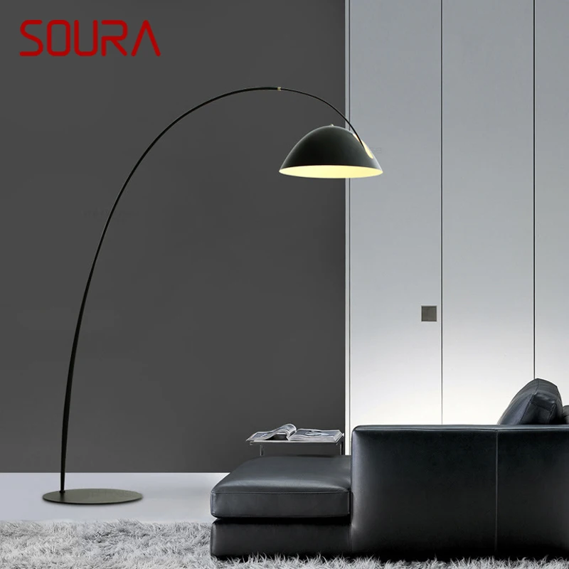 SOURA Nordic Black Fishing Floor Lamp Modern Family Living Room Beside The Sofa Creative LED Decorative Standing Light