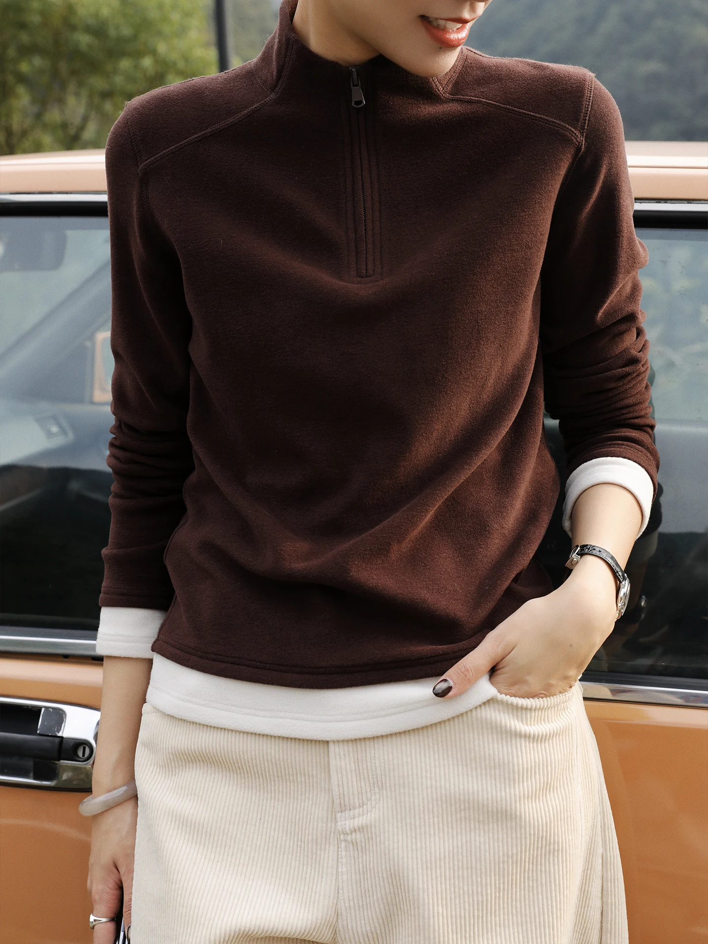 

Женская модная универсальная толстовка с длинными рукавами и высоким воротником на молнии, базовая модель, новинка зимы