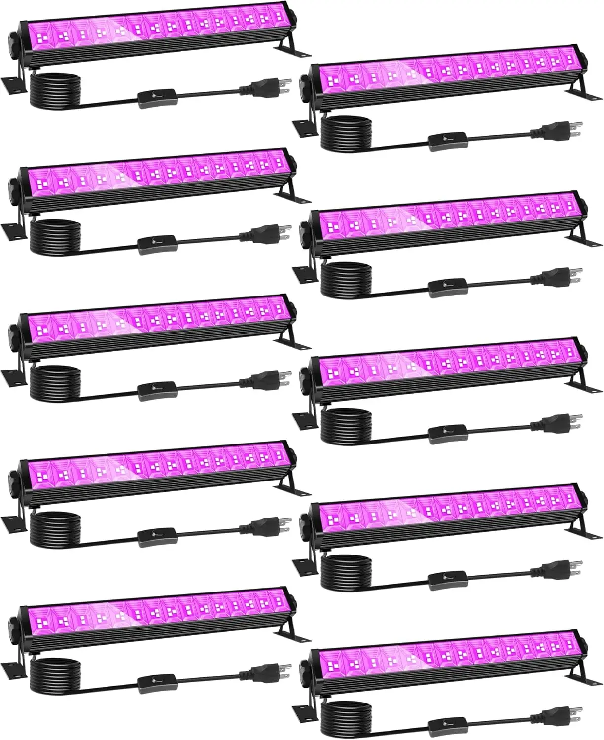 

10 Pack LED Black Light Bar, Wide Beam for Glow Parties, Game Rooms & Stage Lighting with Easy Mounting