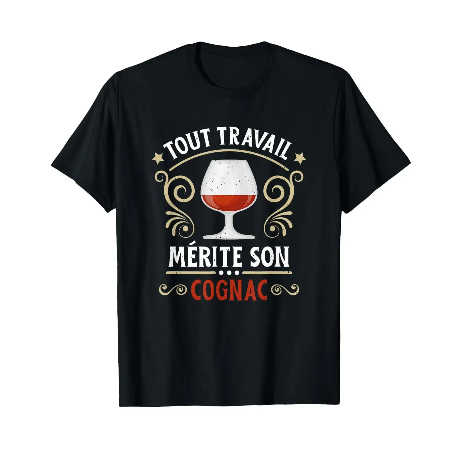 Cognac Alcohol Humour All Work Deserves His Aperitif T Shirt Black S vintage Washed Soft Unisex Stylish Comfortable graphic