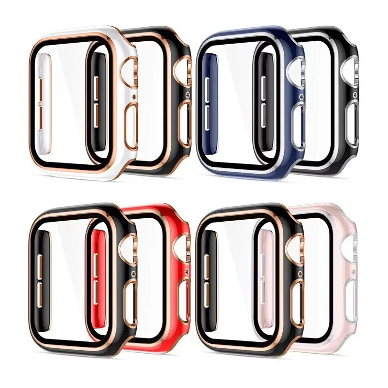 Electroplated PC Shell + Tempered Film for Apple Watch S10/Ultra 49mm Two-tone Plated Watch Case+toughened Protective Film