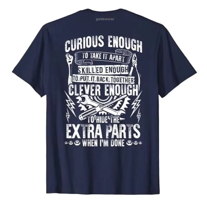 Curious, Skilled and Clever - Funny Car Auto Truck Mechanic T-Shirt Men Clothing Husband Gifts (Print on Back) Men's Fashion Tee