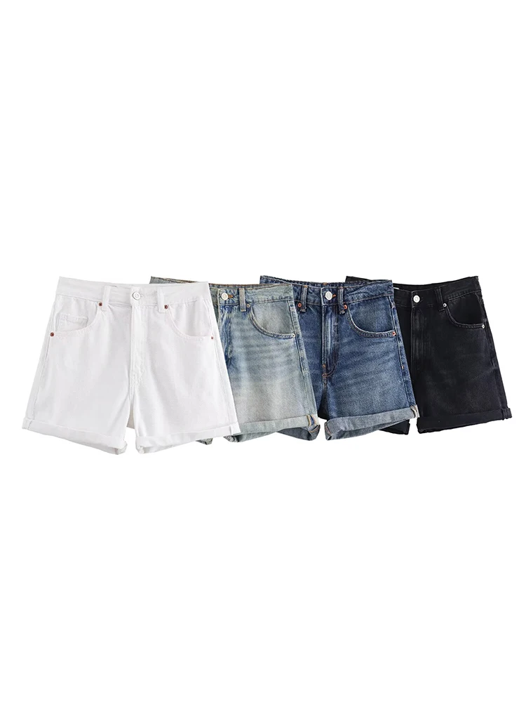 

Willshela Women Fashion Denim Solid Front Zipper A-Line Mini Shorts Vintage High Waist Female Chic Lady Shorts