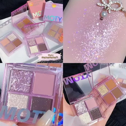 Imagen 2 del producto Paleta de sombra de ojos con purpurina de 4 colores, paleta de sombra de ojos nacarada brillante, paleta de maquillaje de ojos encantadora de larga duración, cosméticos 2025