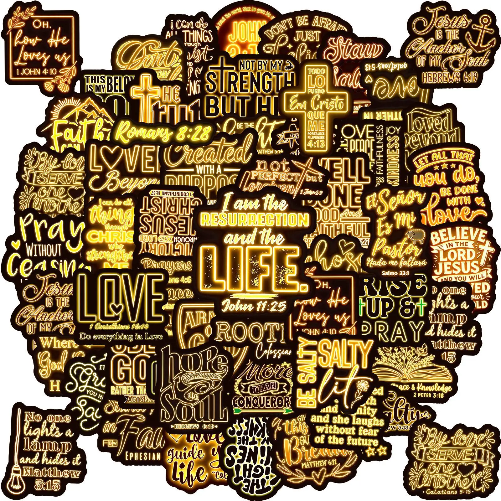 50Pcs Gold Jesus Bible God Christian Stickers Decals For Phone Laptop Suitcase Notebook Skateboard Waterproof Stickers