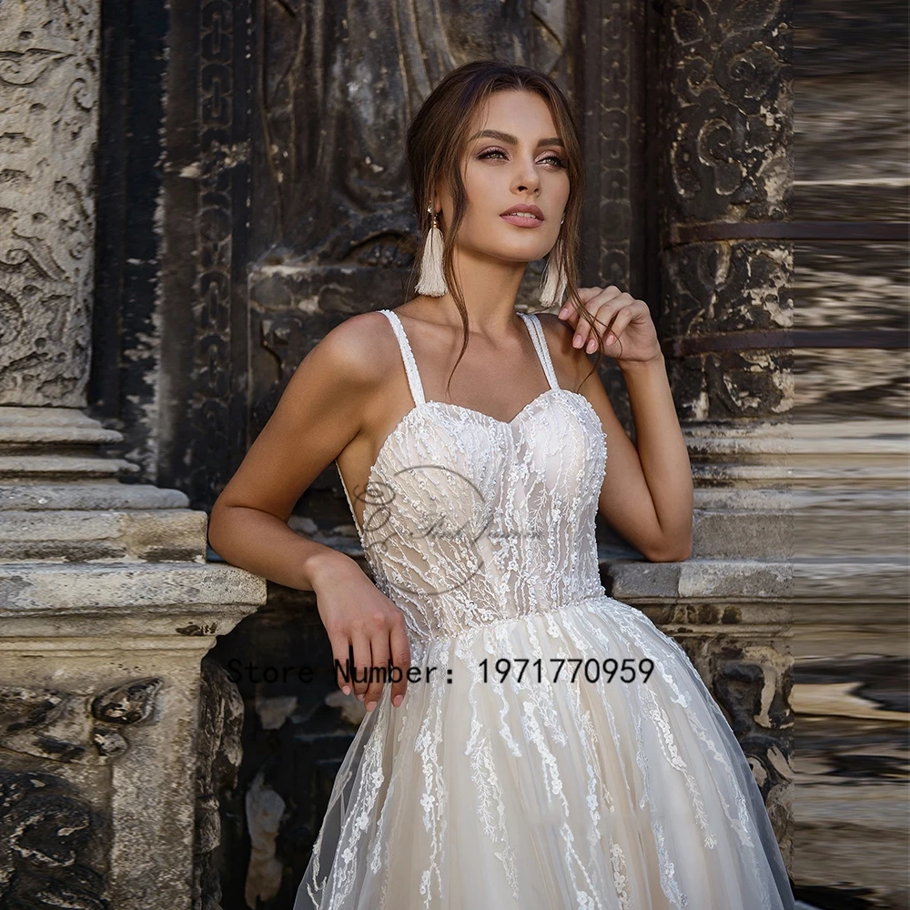 Sweetheart Wedding Dresses For Women Light Champagne Applique Elegant  Bridal Gown Sexy Open Back Court Train A Line Robe De