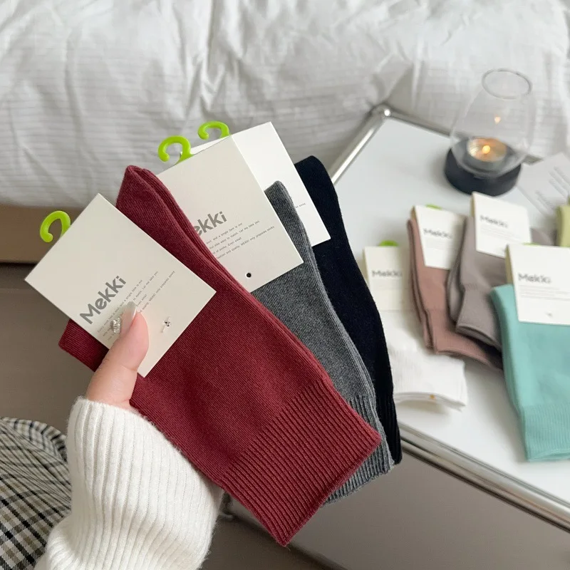 

Soft Cotton Women Socks Short Tube Solid Color Short Socks Sweat Absorption Breathable Cotton Loose Long Socks Spring Summer