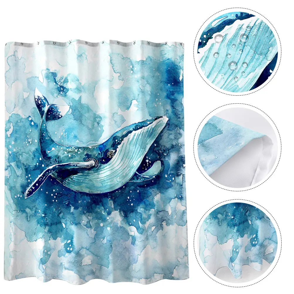 1pc Whale Pattern Polyester Shower Curtain Waterproof Bathroom Decor For Home Hotel Bath Simple Digital Print Design