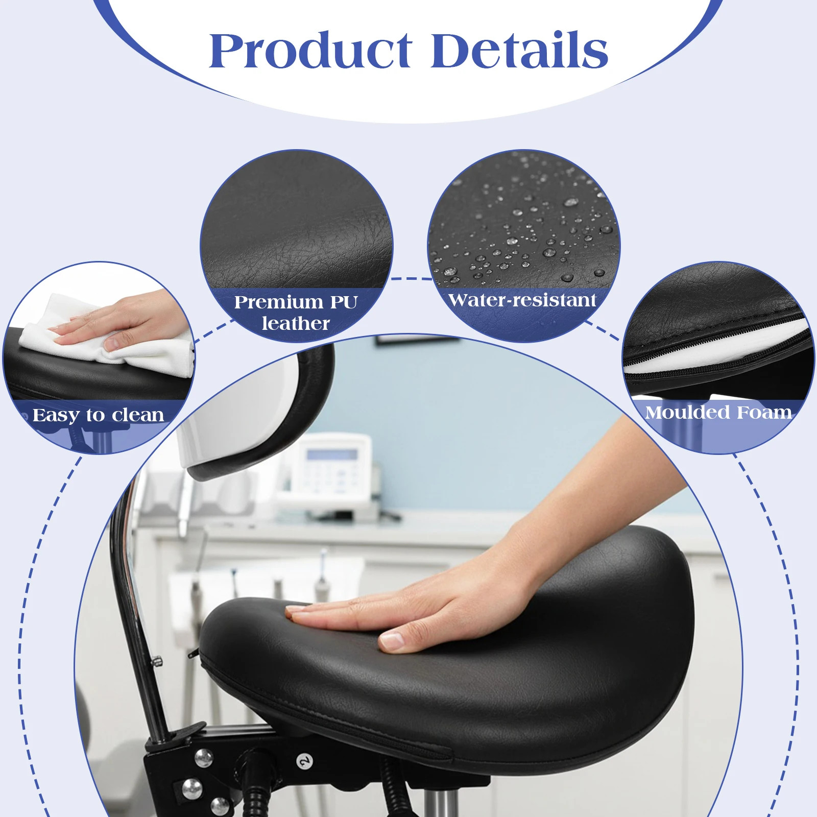

Comfortable Rolling Saddle Stool with Wheels with Back Support 16.93-21.65in Height for Home Office Salon Spa Kitchen Tattoo
