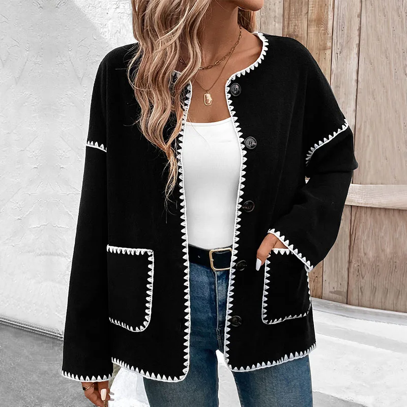 

Women's Contrast-Color Trimmed Fleece Jacket for Autumn and Winter LD800123