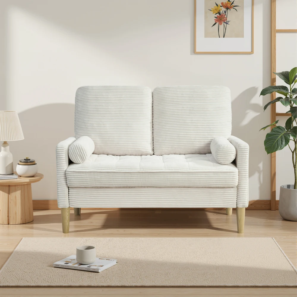 Sofá Loveseat de 2 Plazas en Corduroy, Estilo Escandinavo, con Cojines Acolchados, Sofá Compacto para Sala de Estar, Apartamento