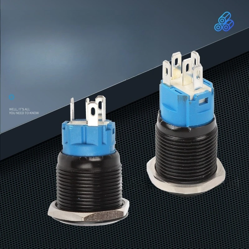 Self-Locking No Lamp Metal Button Switch Black 12 16 19 Button Electric Waterproof Power Switch