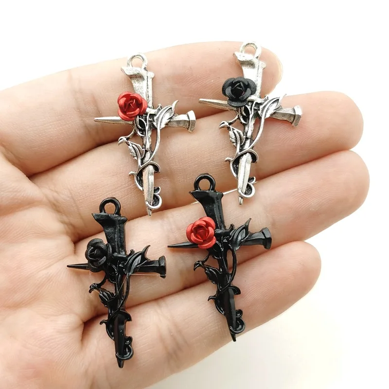 10pcs/lot Vintage Thorn Rose Cross Sword Charms Pendant  DIY for Necklace Earrings Charm Jewelry Making DIY Jewelry Findings