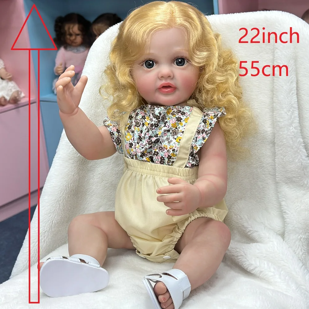 Bambola Reborn Girl in vinile da 22", capelli lunghi biondi, caratteristiche squisite, occhi azzurri, posizionabile, confezione regalo per collezionisti