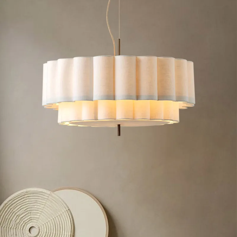Wabi Sabi Modern Retro Fabric Pendant Light Linen Chandelier Living Dining Room Bedroom Hanging Lamp Home Decor Lighting Fixture