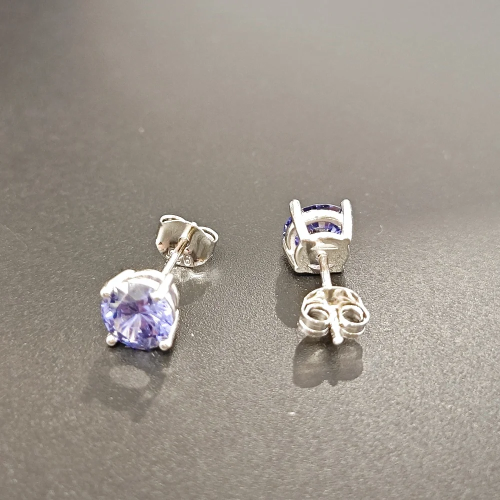 Violet Created Tanzanite Round Gemstone Ear Stud For Women 925 Sterling Silver Stud Earrings