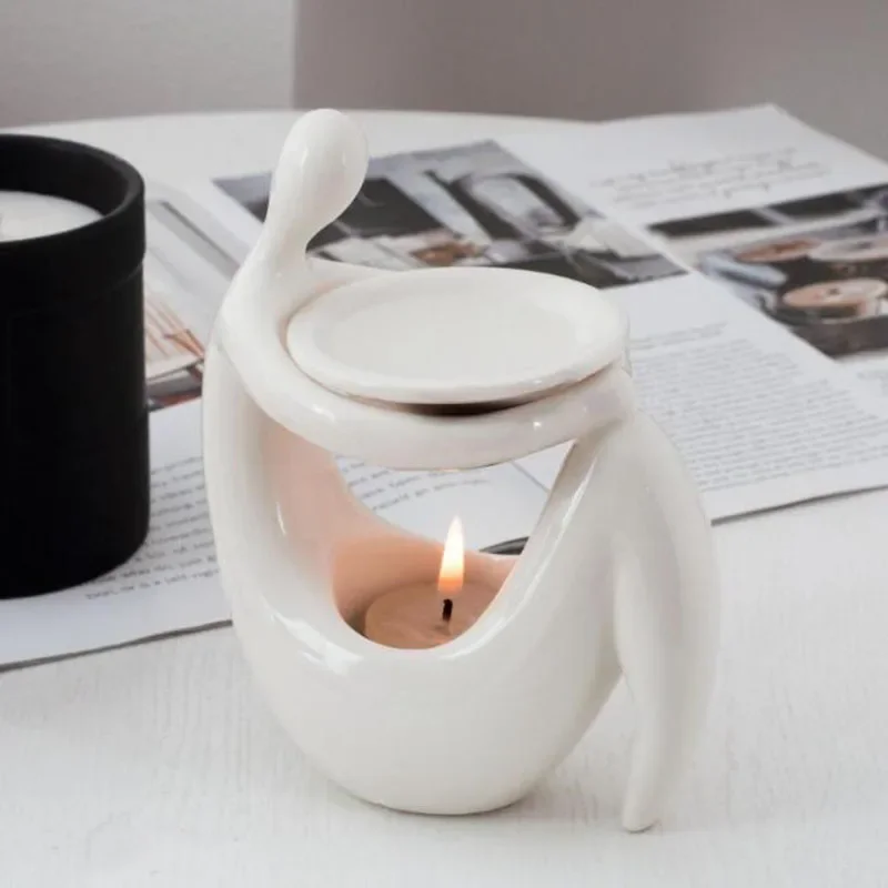 New Creative Porcelain White Color Aromatherapy Burner Art Hug Crafts Candle Holder Essential Oil Furnance Bedroom Home Decor