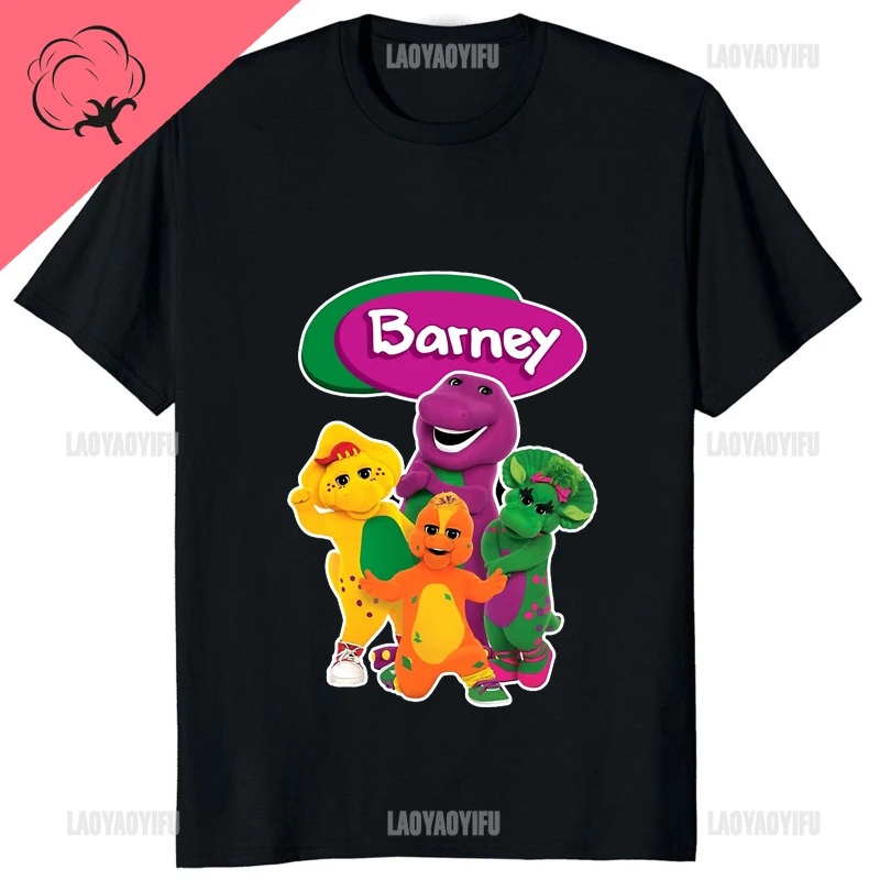 Hot Sale Barney and Friends Cartoon High Quality Cotton T-shirt Hip Hop Casual Streetwear Hipster Man T Shirt Soft Women Tshirt