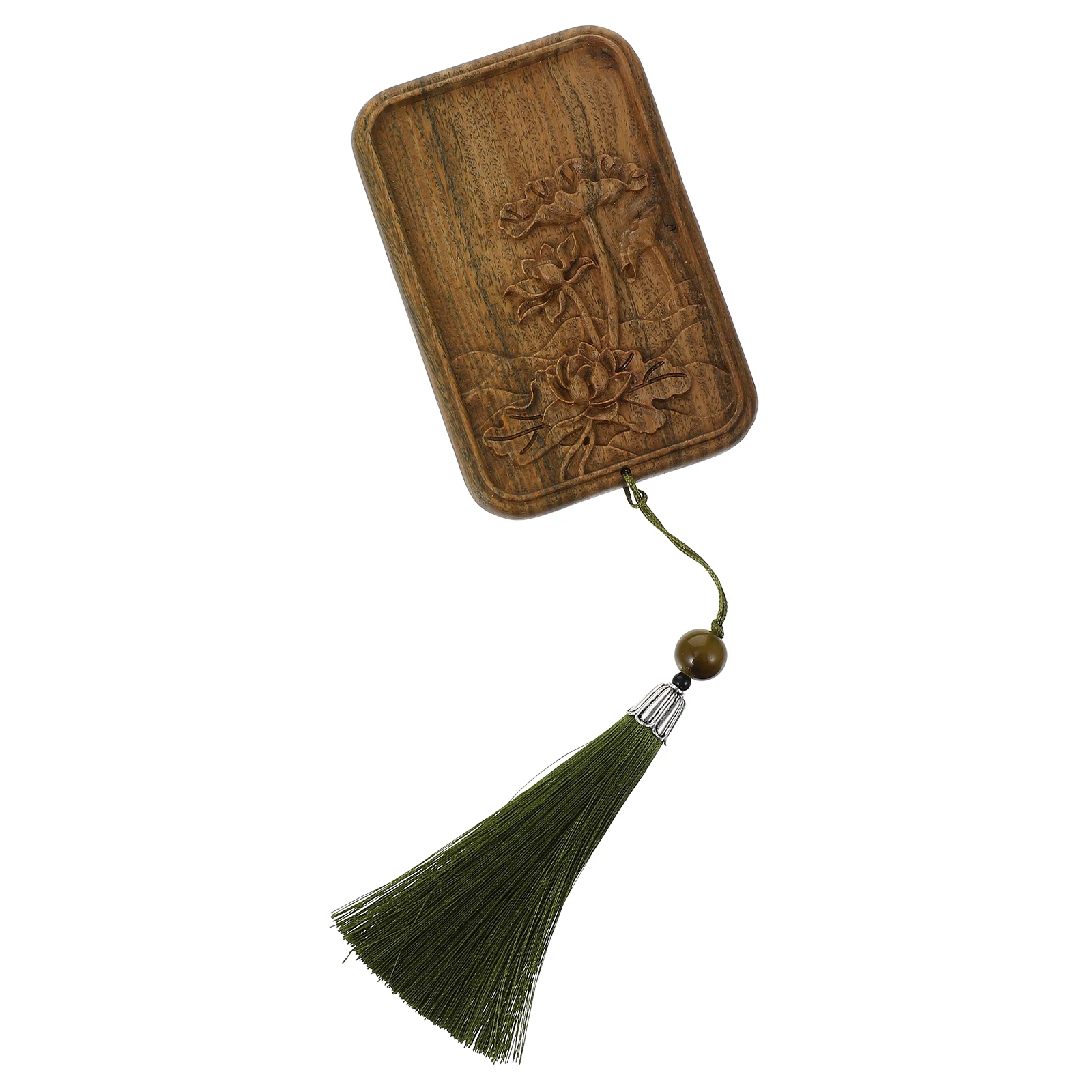 

Wooden Carved Mirror Travel Makeup with Tassel Women Pendant