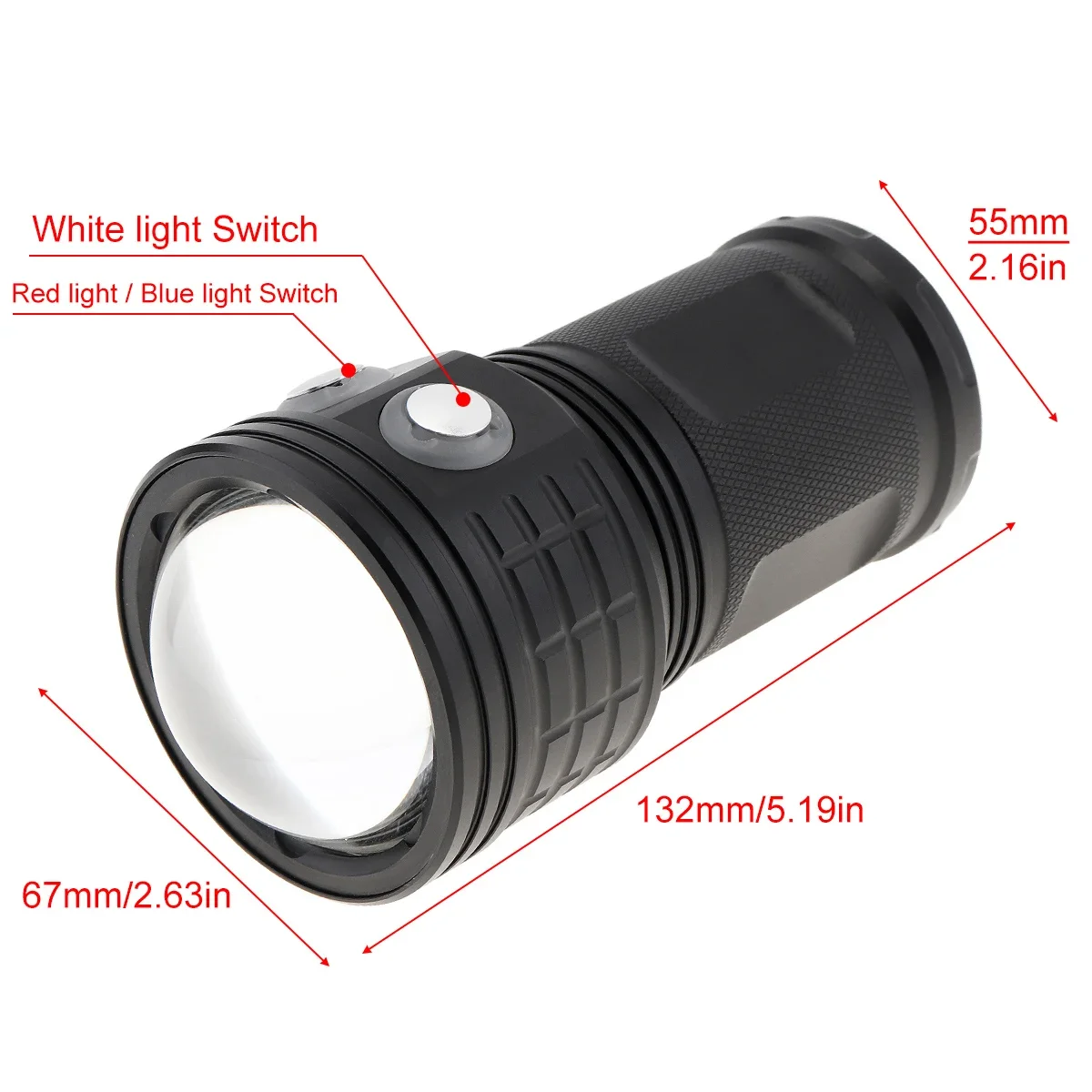 5000 Lumens Underwater 80M Photography Fill Light Diving Flashlight 50W Waterproof IPX8 Lamp Torch  with White Red Blue Light