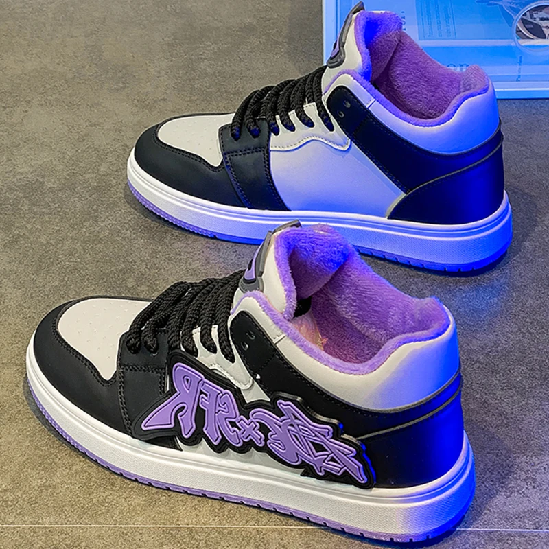 Walking Shoes Me Winter High-top Comfortable Flat Cotton Sneakers Fashion Lace-up Leather High-quality Tennis Shoes for Men