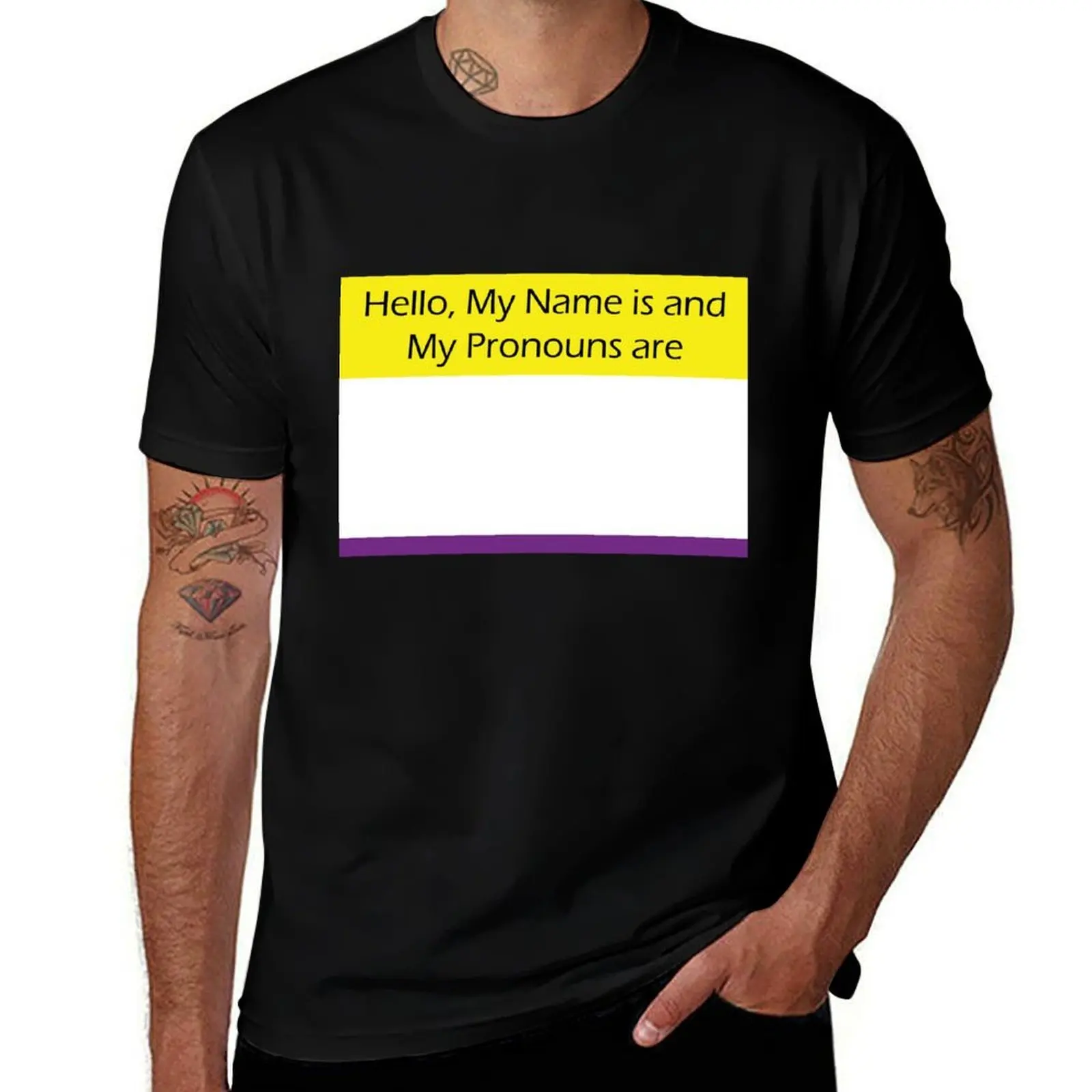 

Name & Pronouns Tag in Nonbinary colors T-Shirt t shirt man casual funny t shirts man T-Shirt