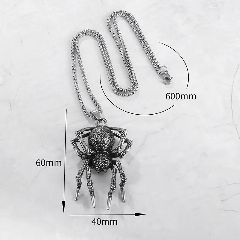 Vintage Punk Silver Color Spider Pendant Necklace Pendant Charm Men Cool Casual Necklace Fashion Jewelry