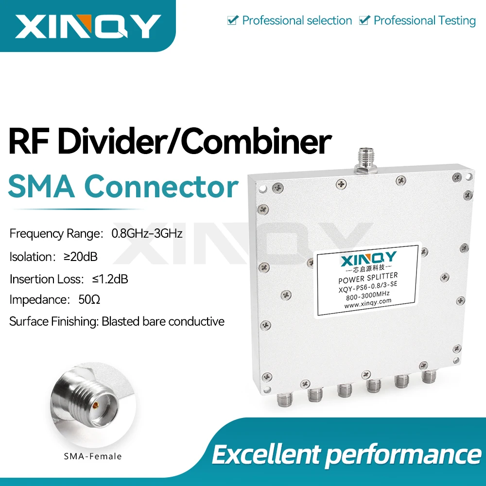 XINQY 1-Way to 6-Way Microstrip Power Divider, L-Band, 0.8-3GHz, Antenna Signal Splitter / Combiner, for GPS/GNSS