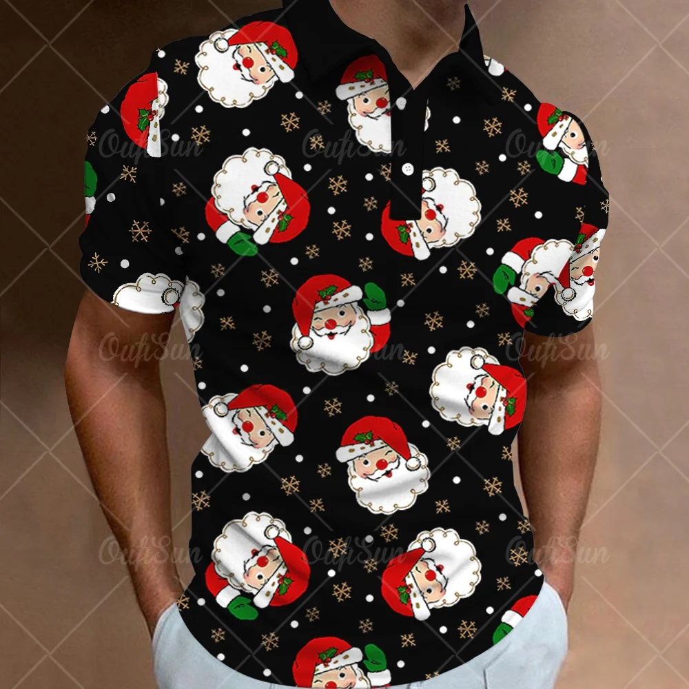 

Santa Claus printing Polo men's 3D Print High-Quality T-Shirts Men Clothing Loose Oversized Shirts Street Designer Short Sleeves