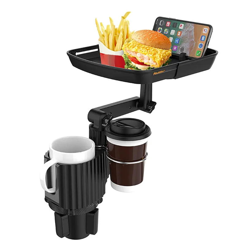 Car Cup Holder Expander Tray, Multifunctional Car Cup Attachable Tray & Phone Hold, Detachable Table Adjustable Base