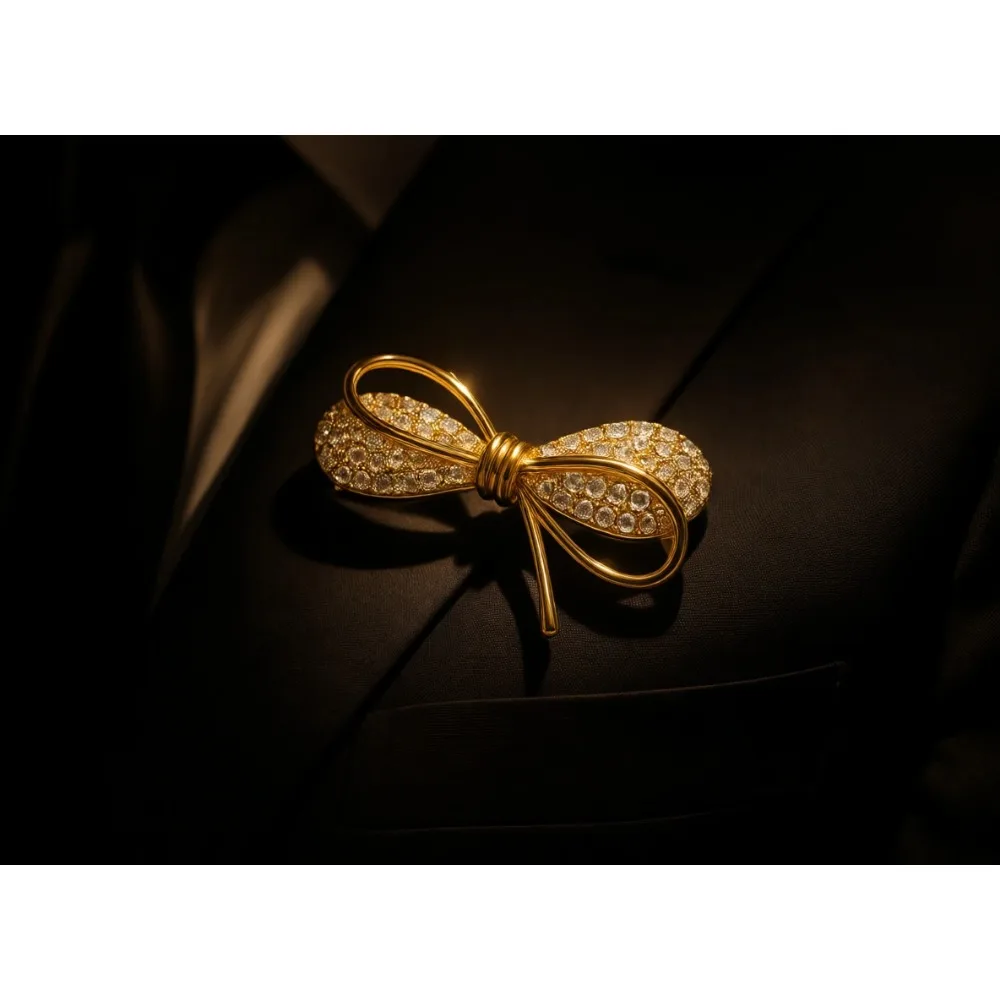 

Роскошная брошь с бантом и цирконами, высококачественная, позолоченная, сверкающая, в подарок