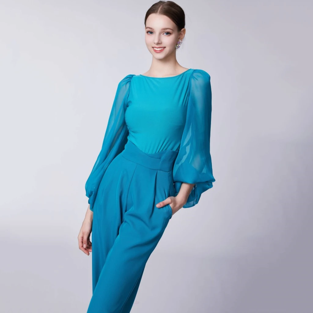 Nouveau haut de danse de salon maille lanterne manches haut vêtements d'entraînement Chacha danse moderne adulte danse latine Costumes porter DN20491