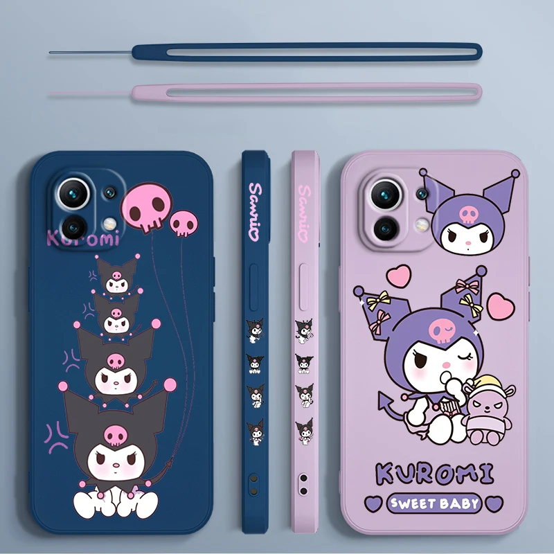 Kuromi Sanrio Little Devil Phone Case For Xiaomi 14 13 12 11 10 T Pro Ultra Lite 5G Liquid Left Rope 5G Soft Cover