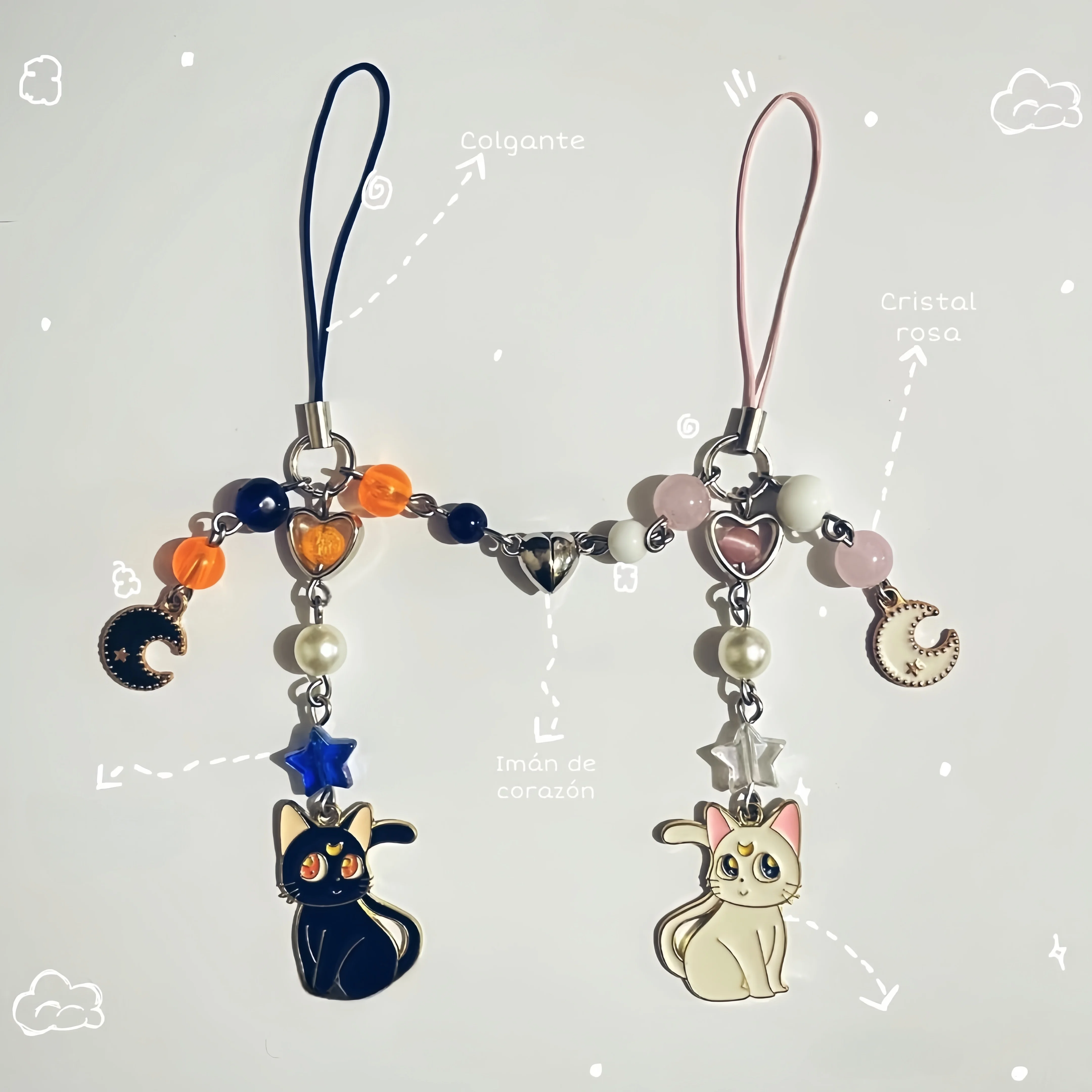 Porte-clés magnétique pour couple Moon Cat, bijou pendentif style anime, attirance amoureuse