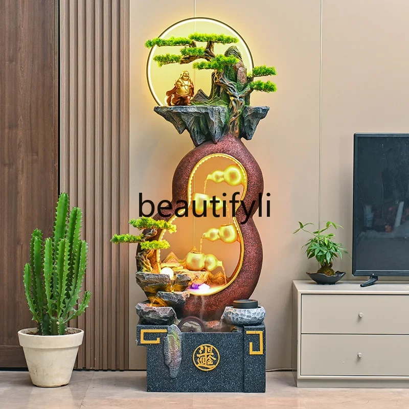 gourd flowing water floor ornament feng shui wheel living room rockery circulating water lucky decoration07